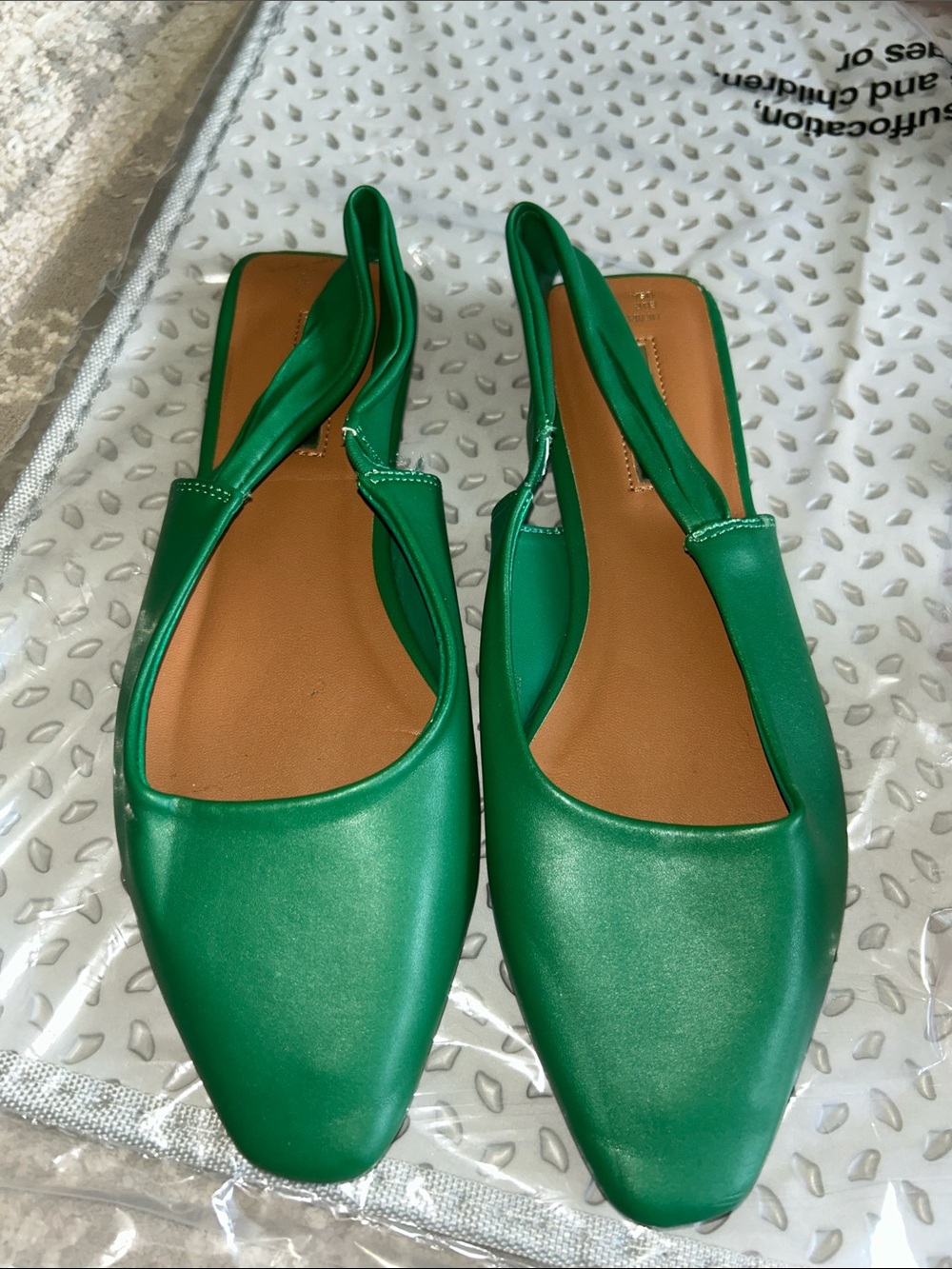 Primark Emerald Green Square-Toe Slingback Flats